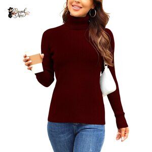 Ribbed Turtleneck Sweater Long Sleeve Knitted Pullover Slim Fit